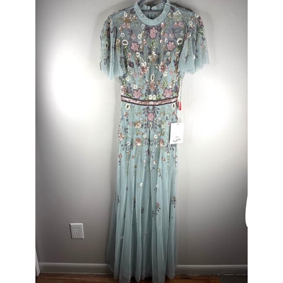 Mac Duggal 9136 Embellished High Neck Butterfly Sleeve Gown Sz 2 NWT Mint Multi - Picture 5 of 10